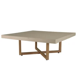 Table de salon carrée béton beige pieds bois croisés DIKA