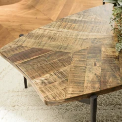 Table de salon forme oblongue bois recyclé chevrons KORKAI