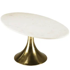 Table de salon ovale marbre blanc et pied doré ZALA