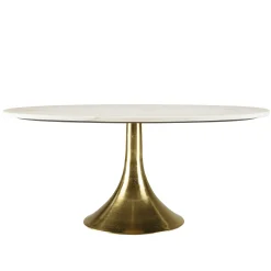 Table de salon ovale marbre blanc et pied doré ZALA