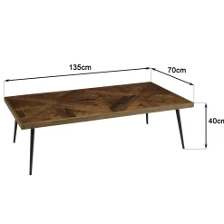 Table de salon rectangulaire bois recyclé marqueterie 135 cm KORKAI