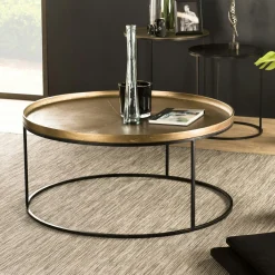 Table de salon ronde dorée ZALA