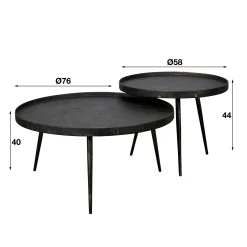 Table de salon ronde effet métal vieilli (2 pièces) RALF