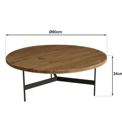 Table de salon ronde pin recyclé et métal 90 cm CRACOVIE