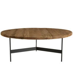 Table de salon ronde pin recyclé et métal 90 cm CRACOVIE