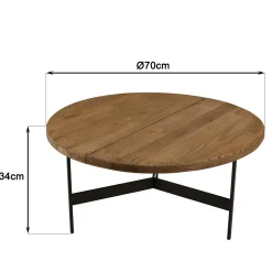 Table de salon ronde pin recyclé et métal 70 cm CRACOVIE