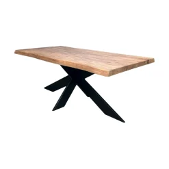 Table en chêne brun pied noir fin avec bords naturels 200 cm PALERME