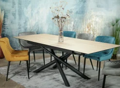 Table en céramique extensible aspect bois pied mikado 180-240 cm LOMBARDIE