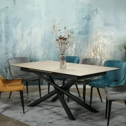 Table en céramique extensible aspect bois pied mikado 180-240 cm LOMBARDIE