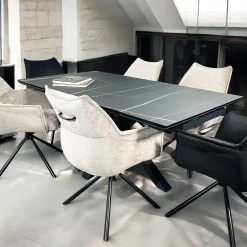 Table en céramique extensible pied étoile effet marbre noir 180-280 cm LOMBARDIE
