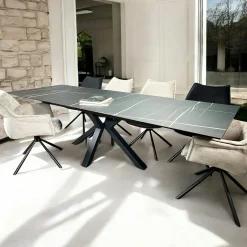 Table en céramique extensible pied étoile effet marbre noir 180-280 cm LOMBARDIE