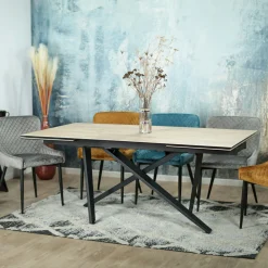 Table en céramique extensible aspect bois pied croisé 180-280 cm LOMBARDIE
