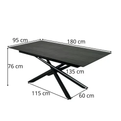 Table en céramique grise avec pied mikado 180-240 cm LOMBARDIE