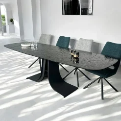 Table en verre ondulé noir extensible 180-260 cm LIGURIE
