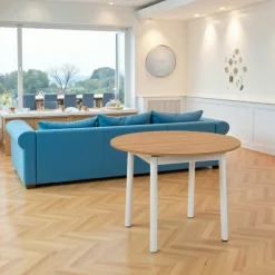 Table extensible blanche plateau effet bois Ø100-131 cm ARDEN
