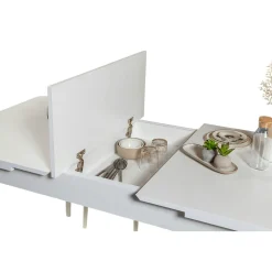 Table extensible blanche, rangement intégré 130-165 cm ORINA