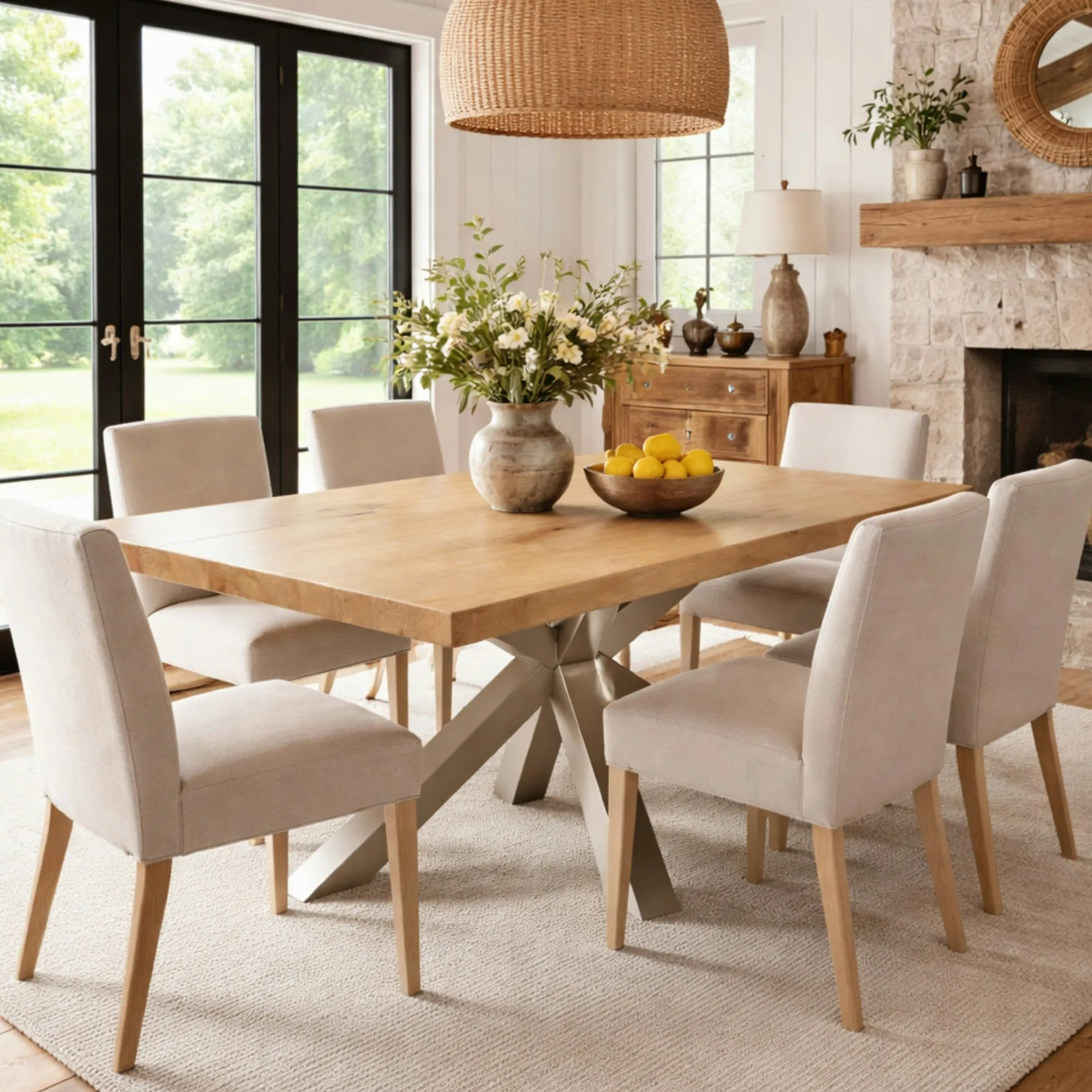 Table extensible bois blanc bords droits pied grège 220 cm PALERME
