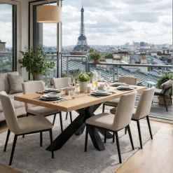 Table extensible bois blanc bords droits pied noir 220 cm PALERME