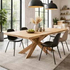 Table extensible bois blanc bords droits pied bois 200 cm PALERME