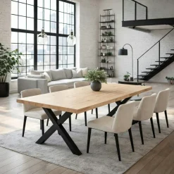 Table extensible bois blanc bords droits pieds en X 220 cm PALERME