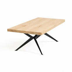 Table extensible bois blanc bords droits pied graphique 200 cm PALERME