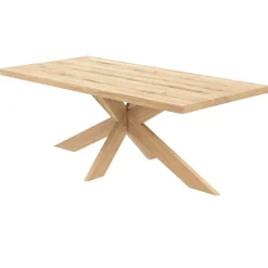 Table extensible bois blanc bords droits pied bois 220 cm PALERME
