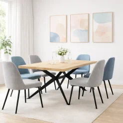 Table extensible bois blanc bords droits pied graphique 240 cm PALERME