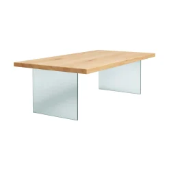 Table extensible bois blanc bords droits pieds verre 240 cm PALERME