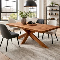 Table extensible bois brun bords droits pied bois 240 cm PALERME
