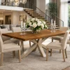 Table extensible bois brun bords droits pied grège 220 cm PALERME
