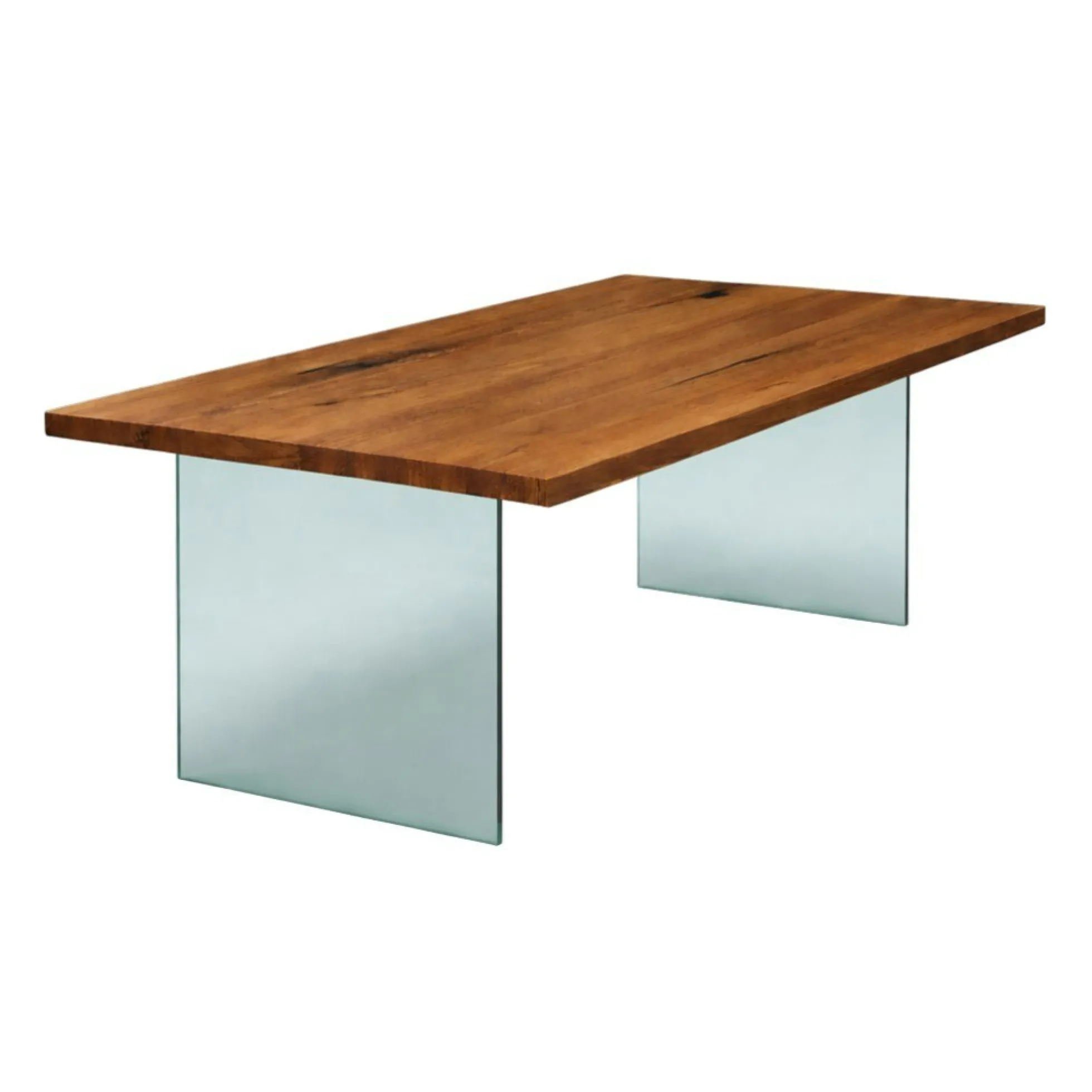 Table extensible bois brun bords droits pieds verre 220 cm PALERME