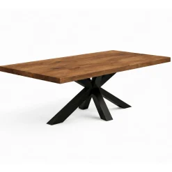Table extensible bois brun bords droits pied noir 200 cm PALERME