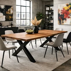 Table extensible bois brun bords droits pieds en X 200 cm PALERME
