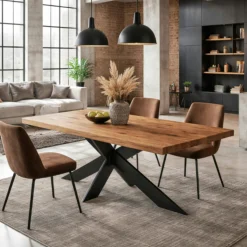 Table extensible bois brun bords droits pied noir fin 240 cm PALERME
