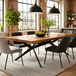 Table extensible bois brun bords droits pied graphique 240 cm PALERME