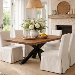 Table extensible bois brun bords droits pied noir 180 cm PALERME