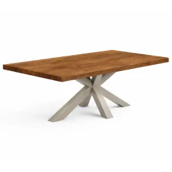 Table extensible bois brun bords droits pied grège 180 cm PALERME