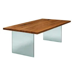 Table extensible bois brun bords droits pieds verre 200 cm PALERME