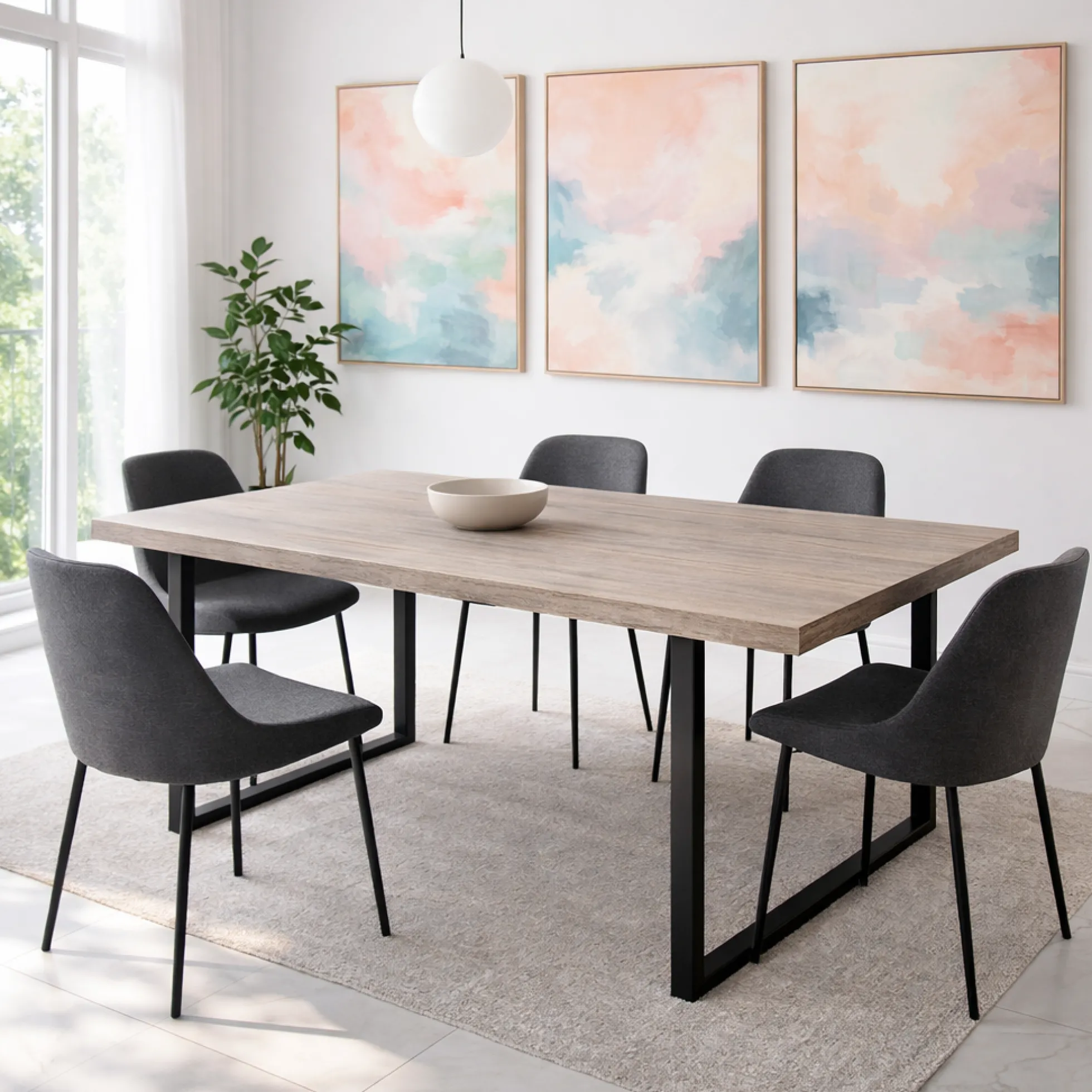 Table extensible bois de chêne grisé pieds en U 220 cm PALERME