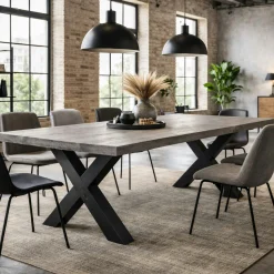 Table extensible bois grisé bords droits pieds en X 200 cm PALERME