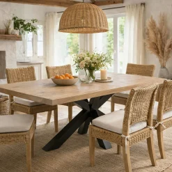 Table extensible bois grisé bords droits pied noir 240 cm PALERME