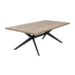 Table extensible bois grisé bords droits pied graphique 240 cm PALERME