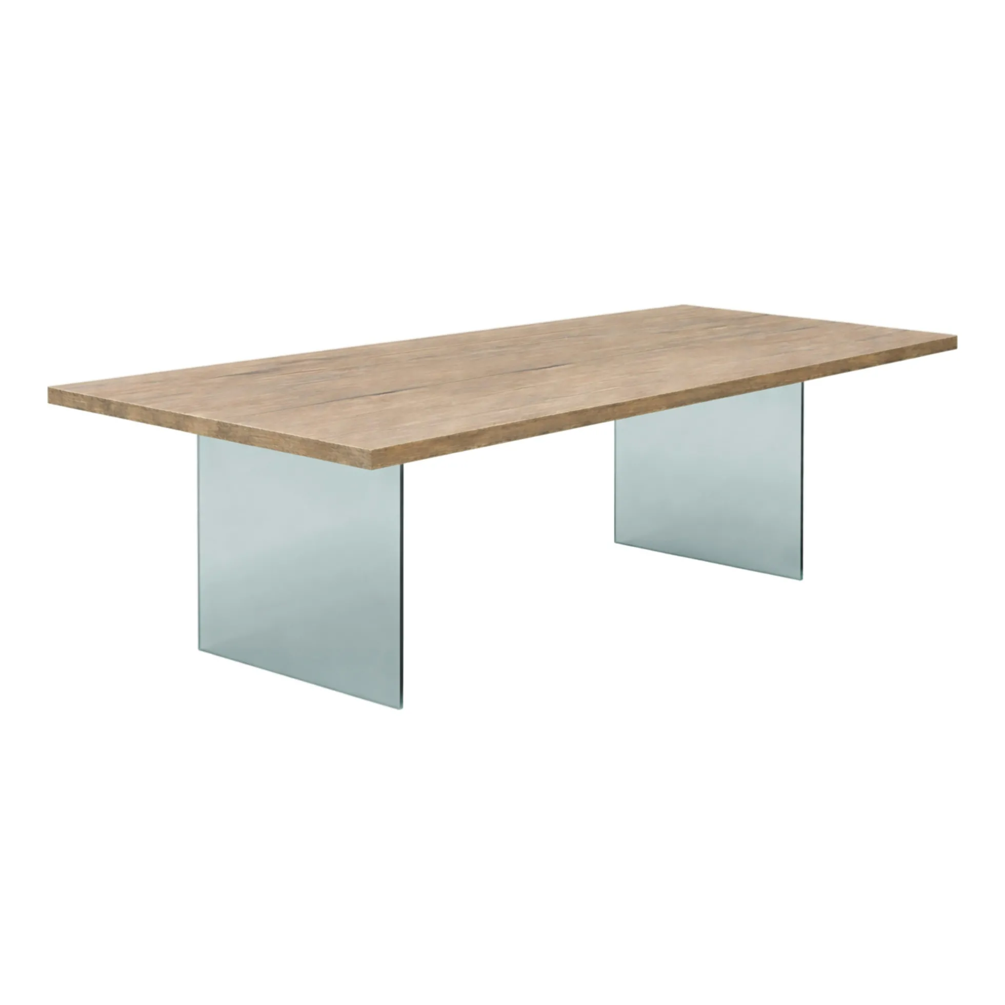 Table extensible bois grisé bords droits pieds verre 240 cm PALERME