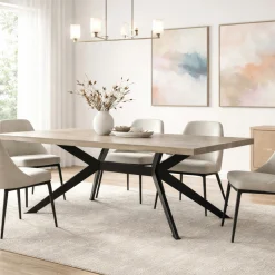 Table extensible bois grisé bords droits pied graphique 180 cm PALERME