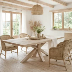 Table extensible bois grisé bords droits pied grège 180 cm PALERME