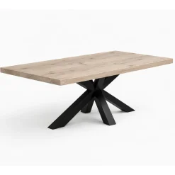 Table extensible bois grisé bords droits pied noir 220 cm PALERME