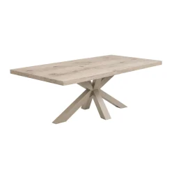 Table extensible bois grisé bords droits pied grège 220 cm PALERME