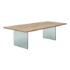 Table extensible bois grisé bords droits pieds verre 220 cm PALERME