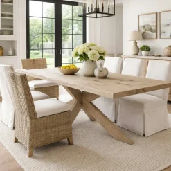 Table extensible bois grisé bords droits pied bois 200 cm PALERME