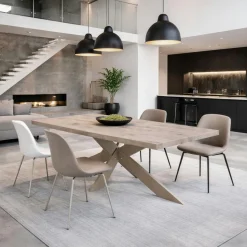 Table extensible bois grisé bords droits pied grège fin 200 cm PALERME